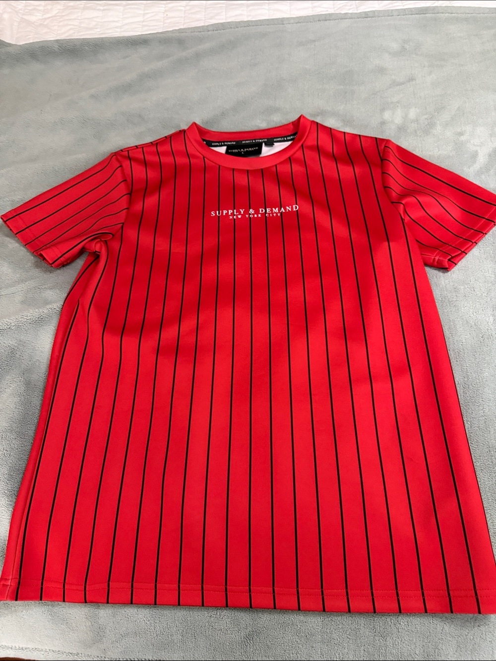 Supply & Demand Red Pinstripe Crewneck Tee